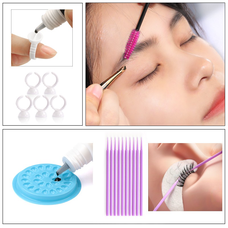 10in1 Training Set Ekstensi Bulu Mata Palsu Bantalan Mata Cincin Lem Brush Tape Glue Holder Kit Untuk Eyelash Grafting