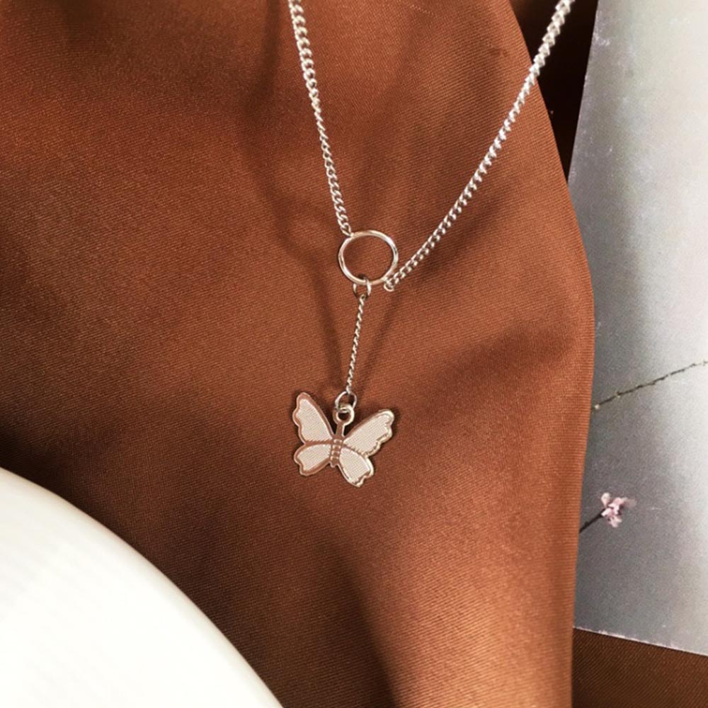 Kalung Choker Liontin Butterfly Bahan Metal Lapis Silver Untuk Wanita