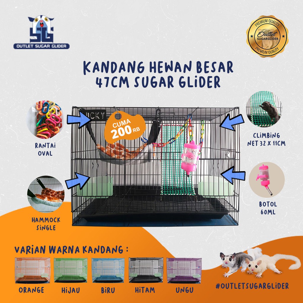 PAKET KANDANG PREMIUM 47CM LENGKAP - SUGAR GLIDER / TUPAI TERBANG