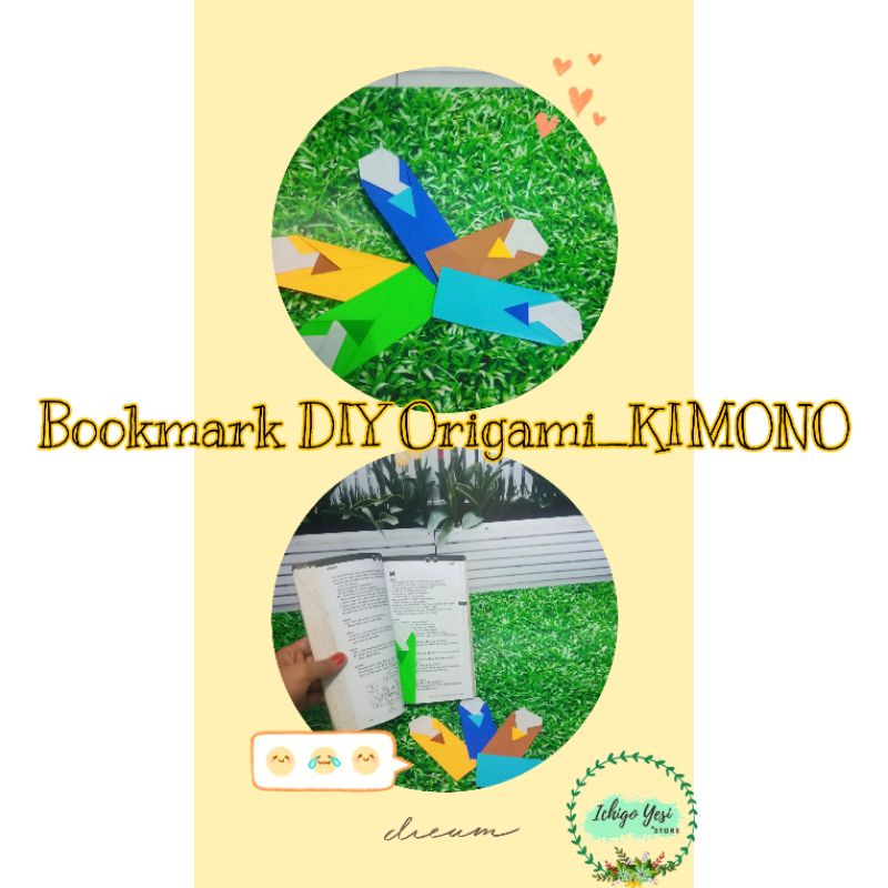 

Pembatas buku/bookmark DIY origami 5 Pcs -Model Kimono Warna