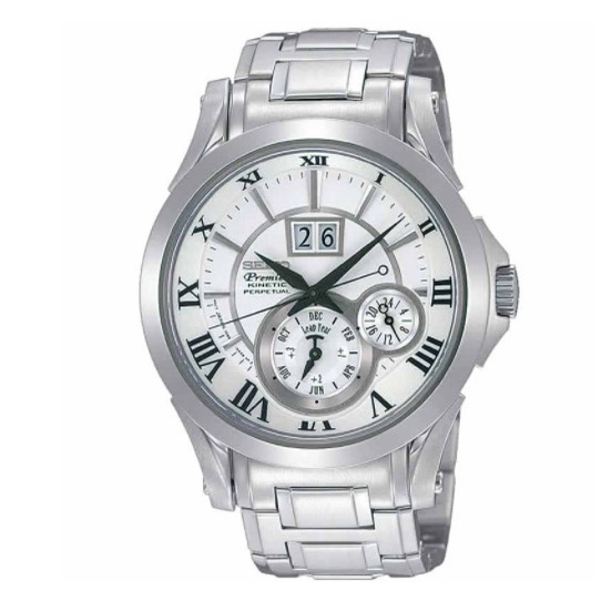 Seiko Man SNP019P1 Premier Kinetic Perpetual Full Silver