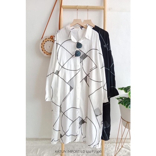 Kemeja Tunik Katun Import Motif Abstrak