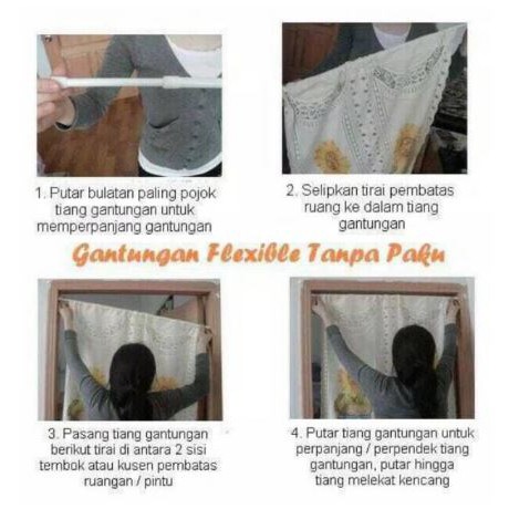 Gantungan Fleksibel 110-190Cm, Tongkat Fleksibel, Horden, Tirai gorden