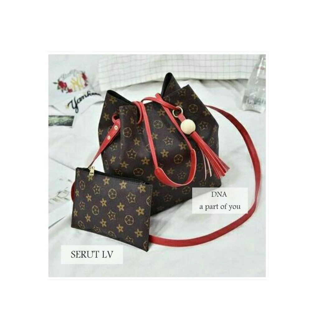 Tas Selempang Serut LV Set 2 in 1