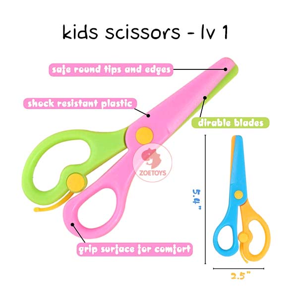 Zoetoys Kids Scissors Lv 1 2 | Security Safety Training Gunting Plastik Besi Belajar Menggunting