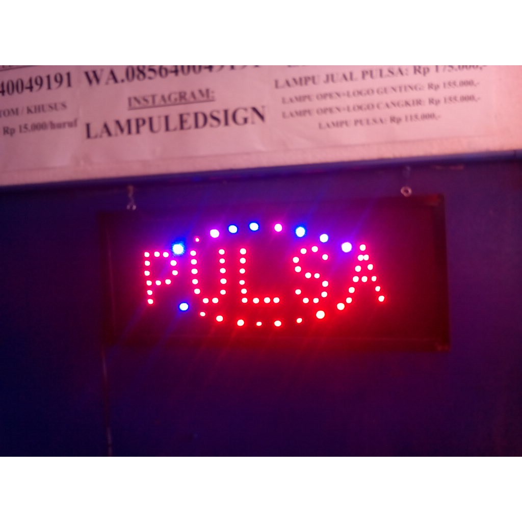 Papan Nama Tulisan Lampu led Sign PULSA untuk tempat usaha konter hp dll - MURAH