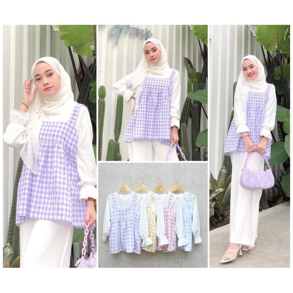 BAJU ATASAN WANITA BLOUSE BLUSE MERINDA SATU SET INNER + VEST BAHAN WOLFIS + KATUN