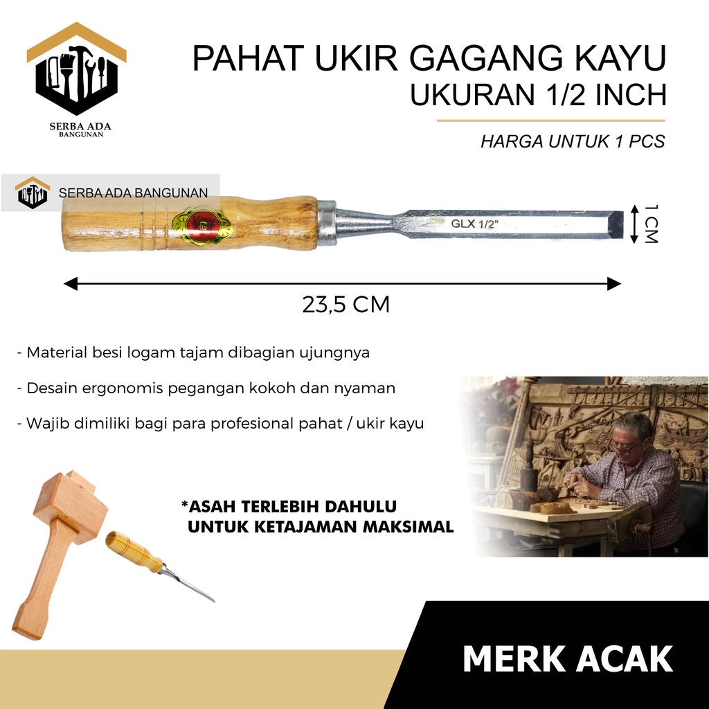 PAHAT KAYU GAGANG 1/2 1 3/4 INCH / ALAT UKIR TATAH SERBAGUNA PERTUKANGAN TERMURAH MEMAHAT MENGIKIS