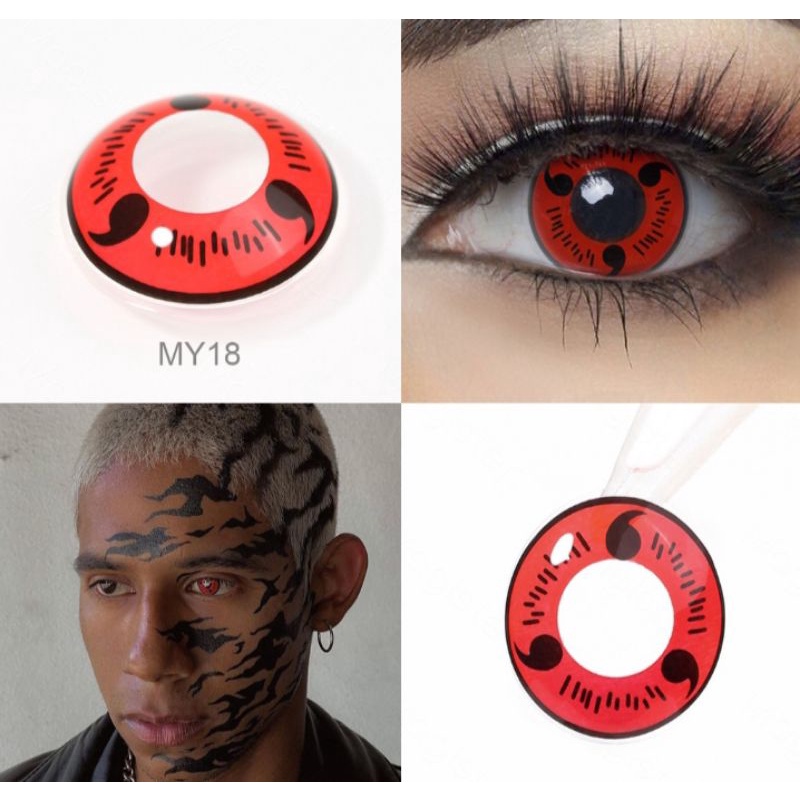 SOFTLENS COSPLAY NARUTO TIGA MAGATAMA SHARINGAN IMPORT ORIGINAL FREE LENSCASE