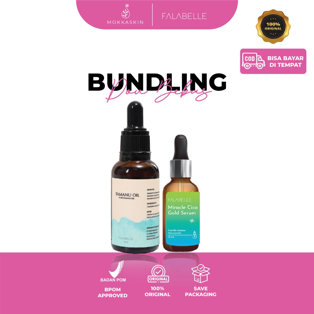 Falabelle Bundling Duo Bebas Jerawat 1 (Falabelle Tamanu Oil 30 ml &amp; Falabelle Miracle Cica Gold Serum 15 ml)