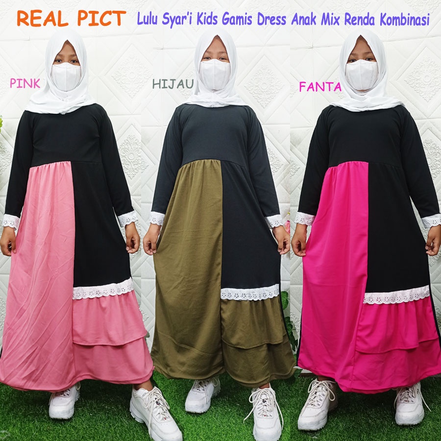 Lulu Syar’i Kids Gamis Dress Anak Mix Renda Kombinasi GL Fashion