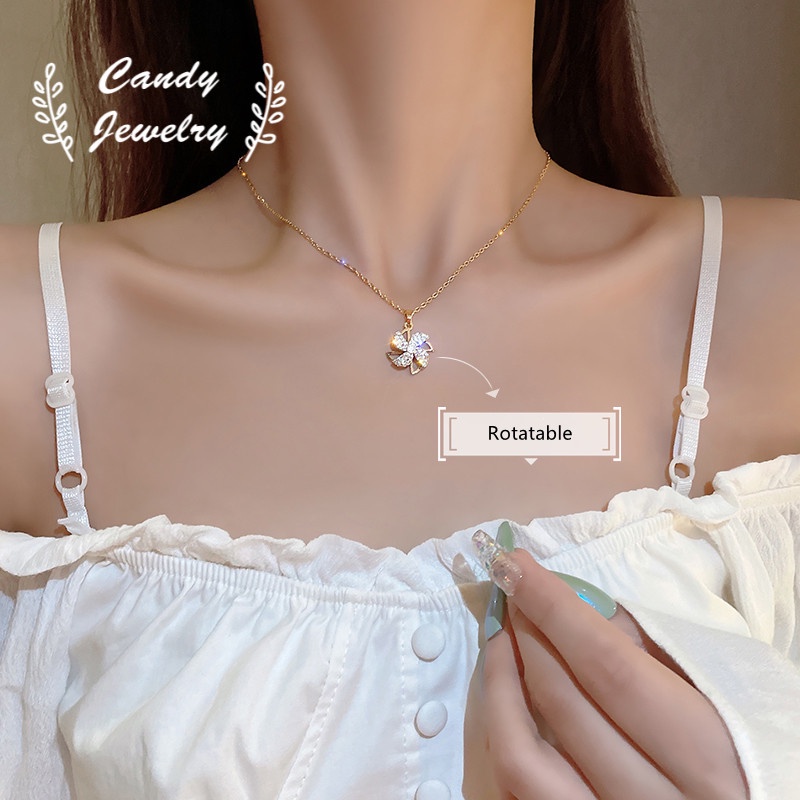 Candy Jewelry Fashion Rotatable Windmill Necklace Alloy Gold Silver Color Rhinestone Rotating Necklaces for Women Simple