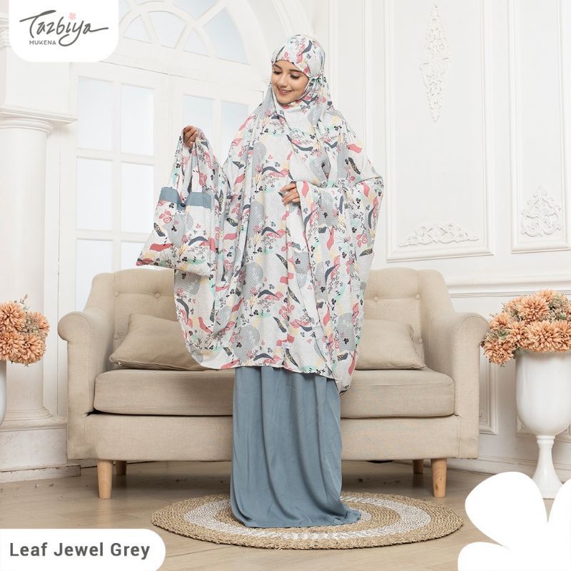 LEAF JEWEL GREY MUKENA TAZBIYA MOTIF MUKENA TAZBIYA CANTIK MUKENA MURAH
