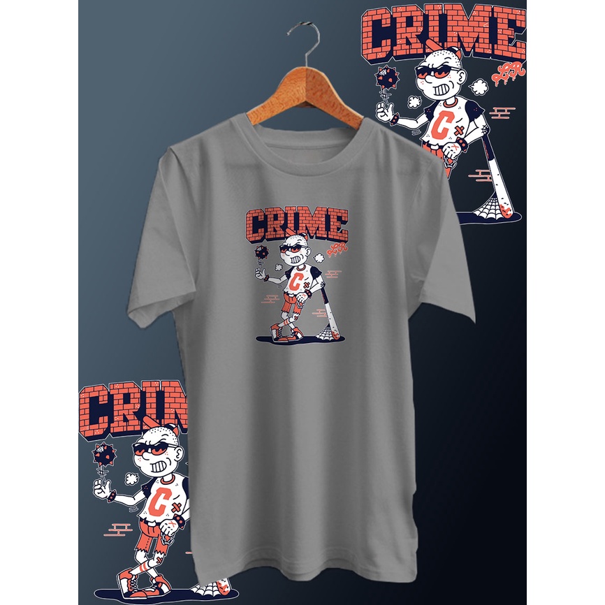 BAJU KAOS DISTRO PRIA CRIME /KAOS PRIA/KAOS DISTRO/KAOS MURAH PRIA/UNISEX/COTTON COMBED 30s