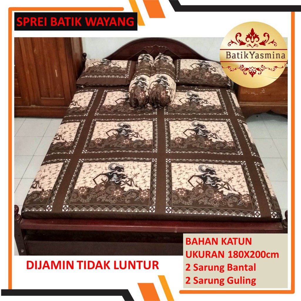 Sprei Batik Wayang Bahan Katun Ukuran No 1 Dengan 2 Bantal 2 Guling