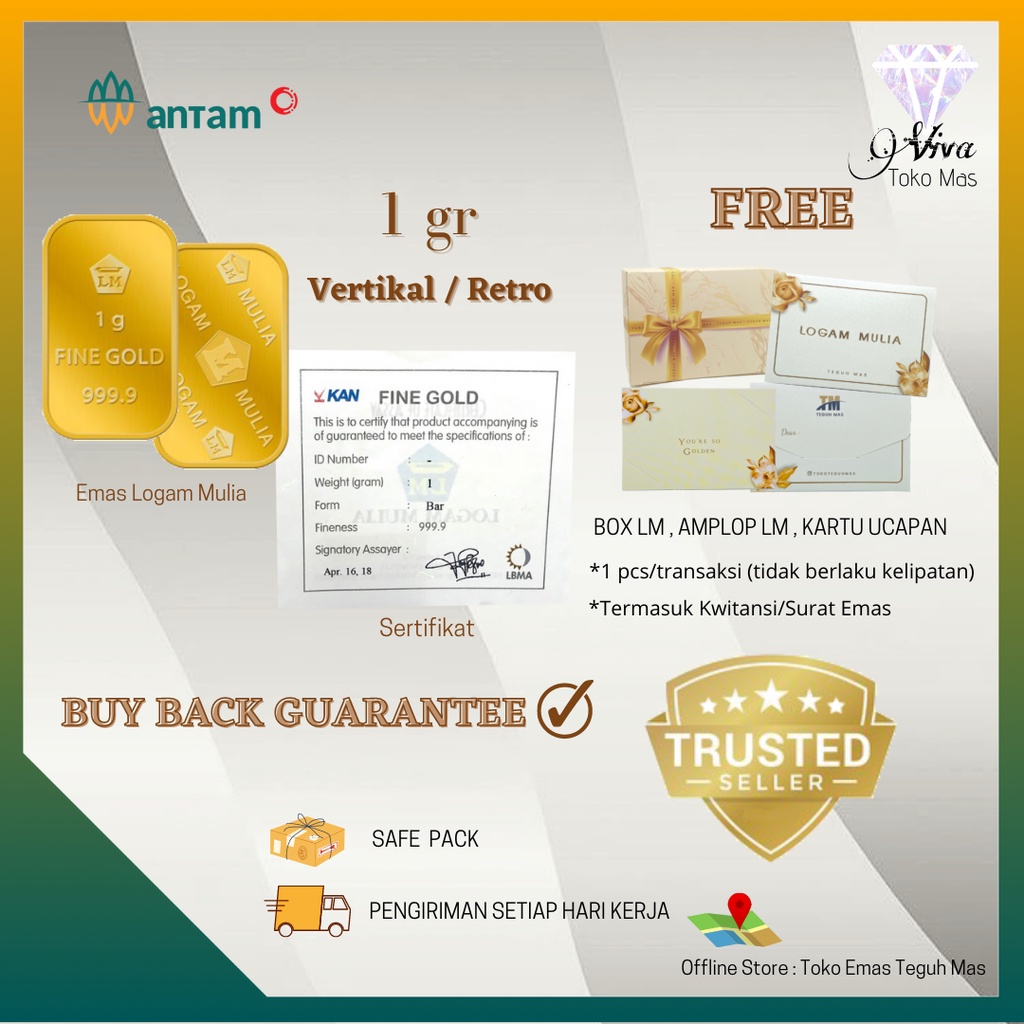 LOGAM MULIA ANTAM VERTIKAL 1 GRAM 999,9