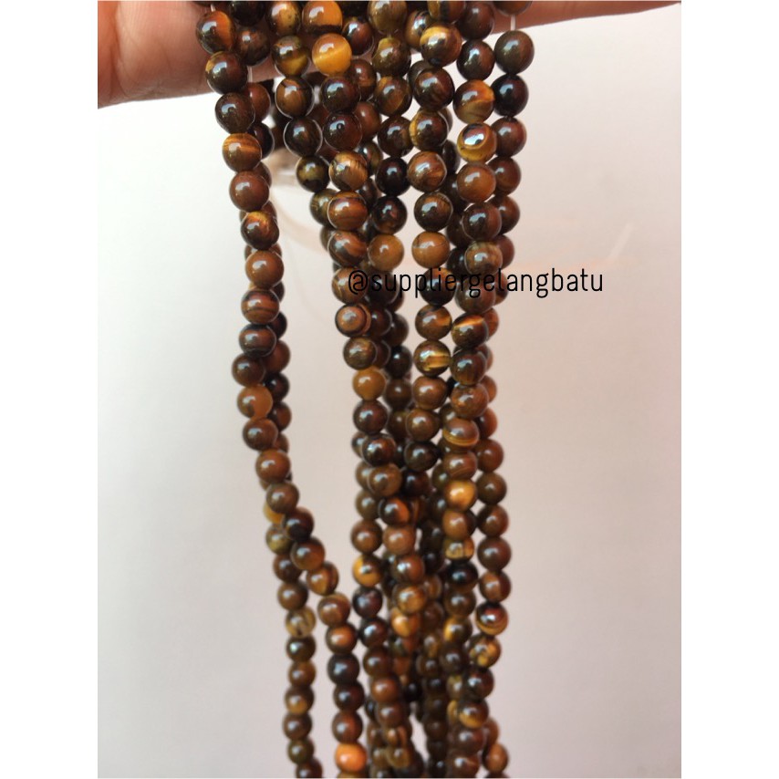 batu 4mm brown tiger eye rare batu biduri sepah cokelat renceng alam aksesoris craft supplier grosir