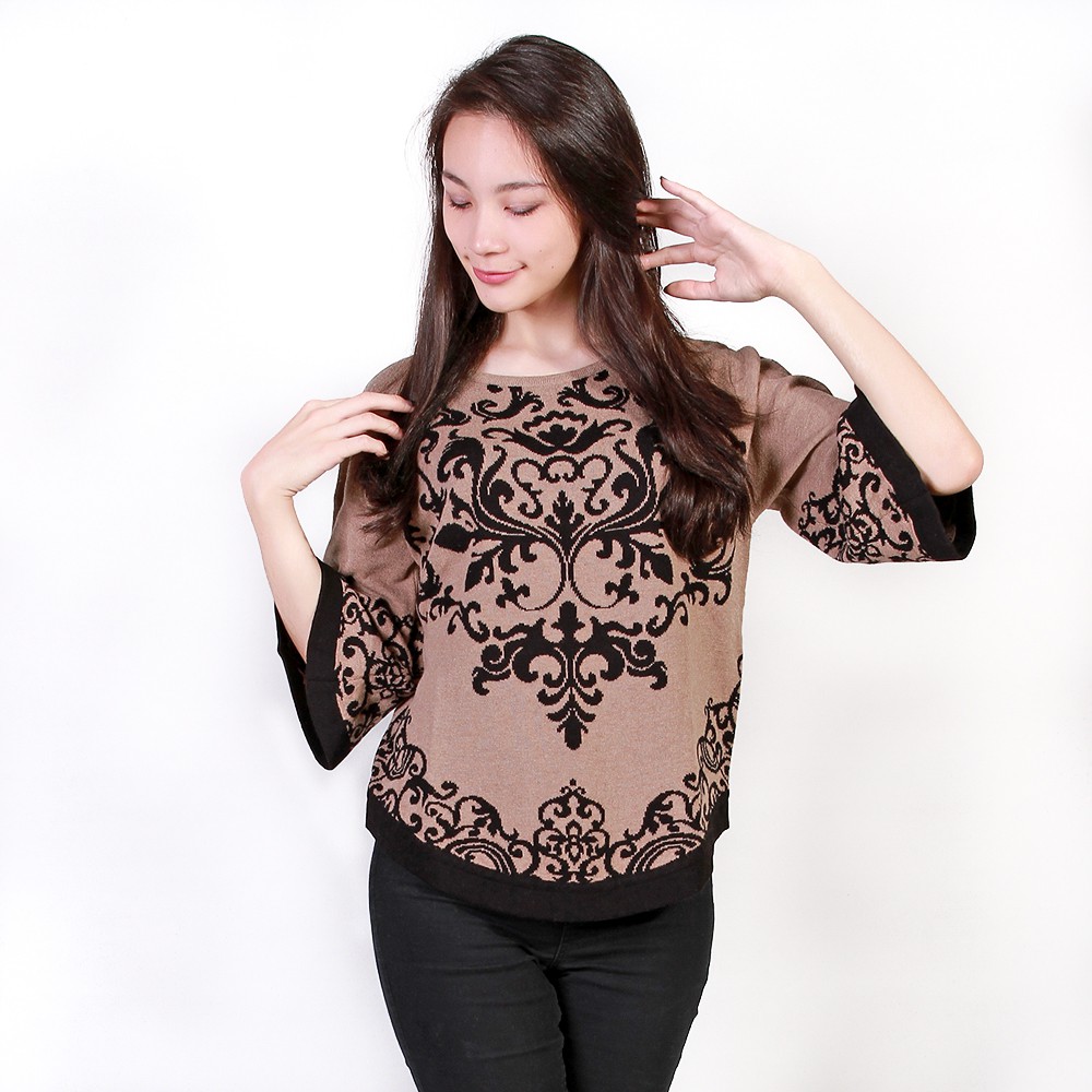 Gaia Blouse Poncho Tribal Wanita - Mocca