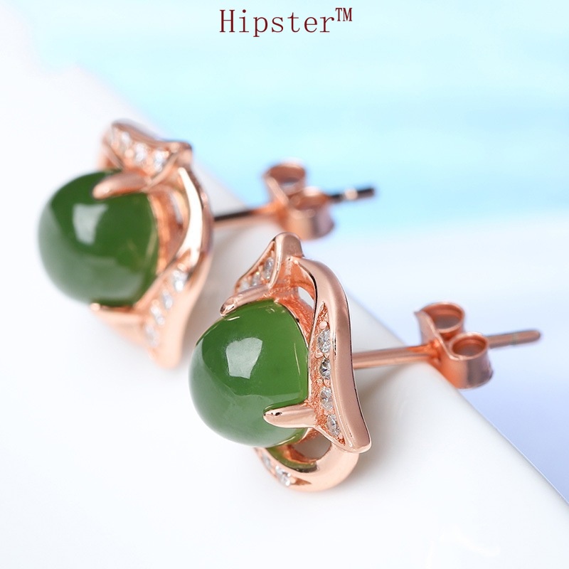 Elegant and Ethnic Style Fashion Diamond Green Agate Earrings