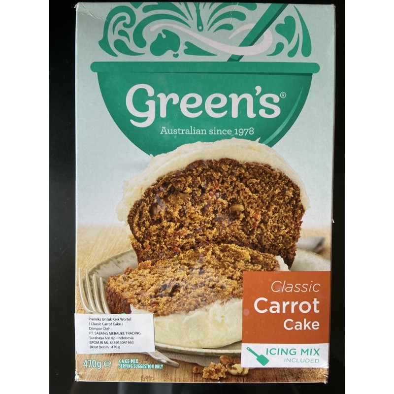 

green's premix carrot cake made in australia ( seperti pondan premix )