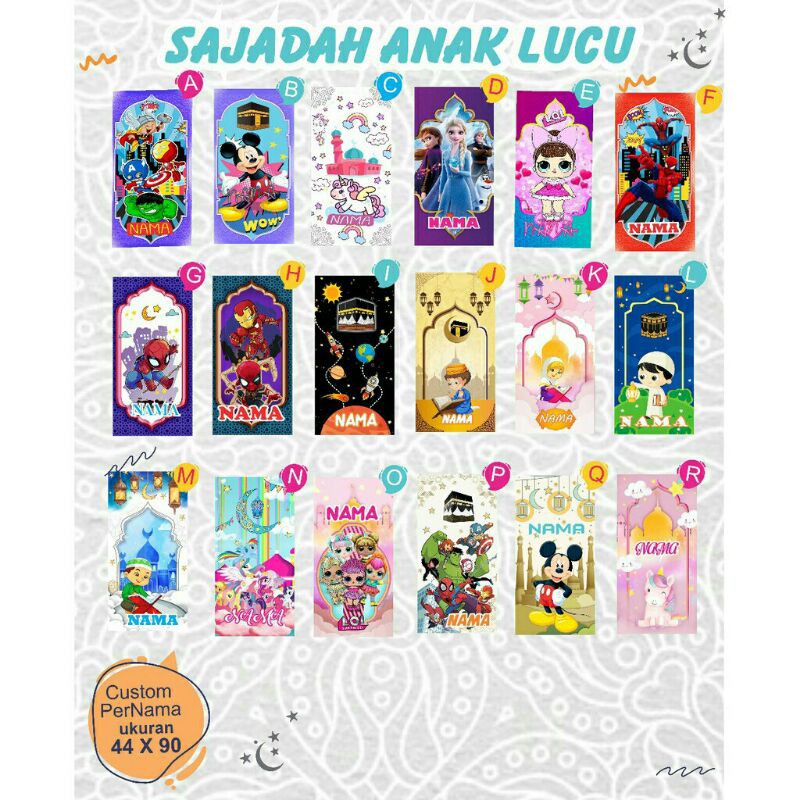 sajadah karakter/sajadah nama/sajadah anak