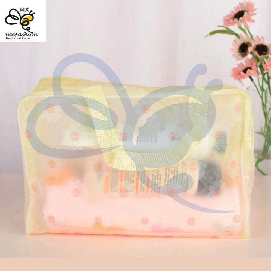 Pouch Kosmetik Transparan Motif Floral - Pouch Perlengkapan Mandi