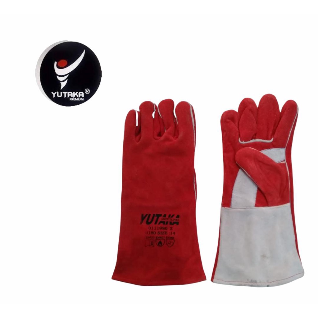Sarung Tangan Las YUTAKA 14 INCH premium merah putih