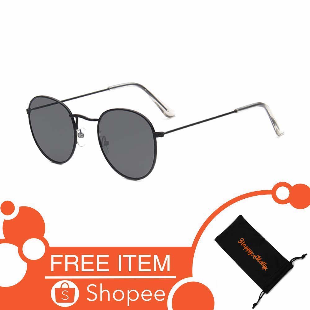 Anti UV Sunglasses [ Black-X ] Kacamata Pria &amp; Wanita - OVAL FREE SARUNG