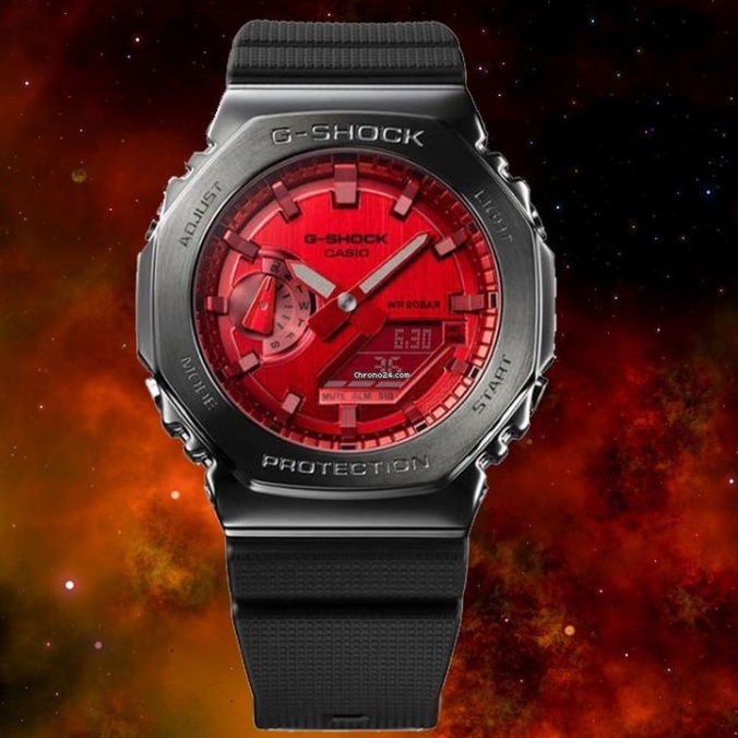 JAM TANGAN PRIA CASIO G-SHOCK GM-2100B-4A BLACK RED ORIGINAL