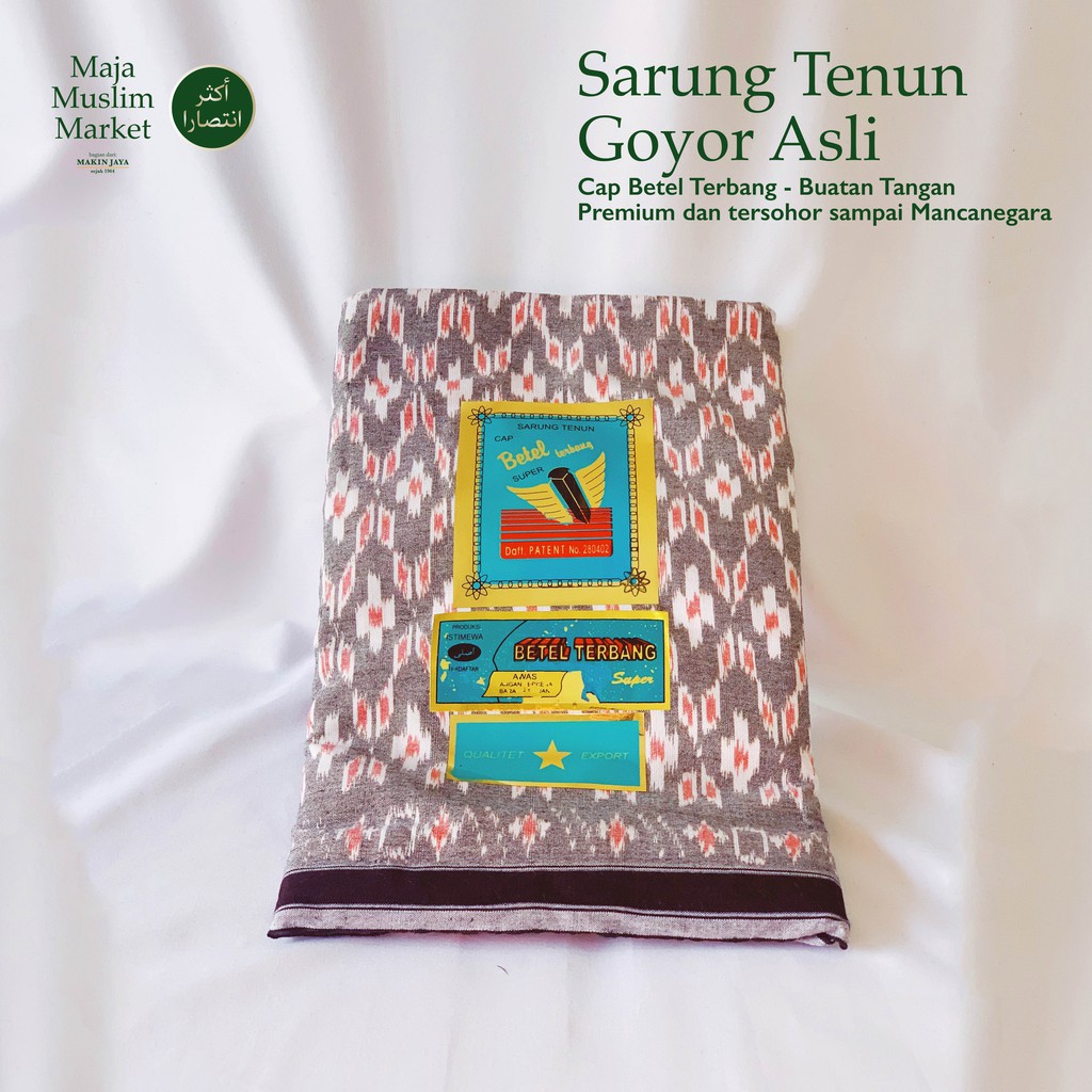 SARUNG TENUN GOYOR PREMIUM LEGENDARIS DIJAMIN ASLI - BETEL TERBANG PUTIH - BUATAN TANGAN, MESIN KAYU