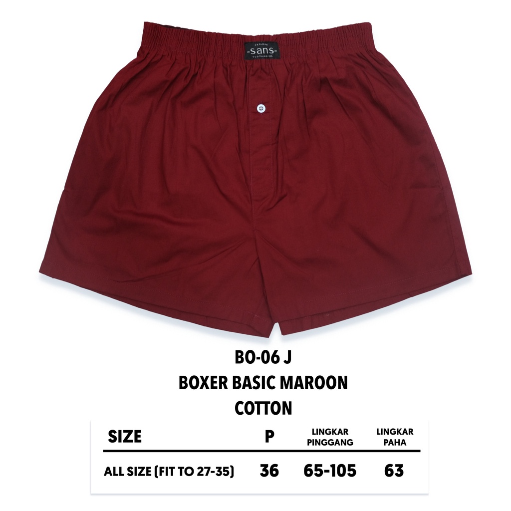 SANVANINA BO-06J Celana Boxer Unisex Polos Maroon Basic | Celana Santai | Celana Pendek | Boxer Maroon