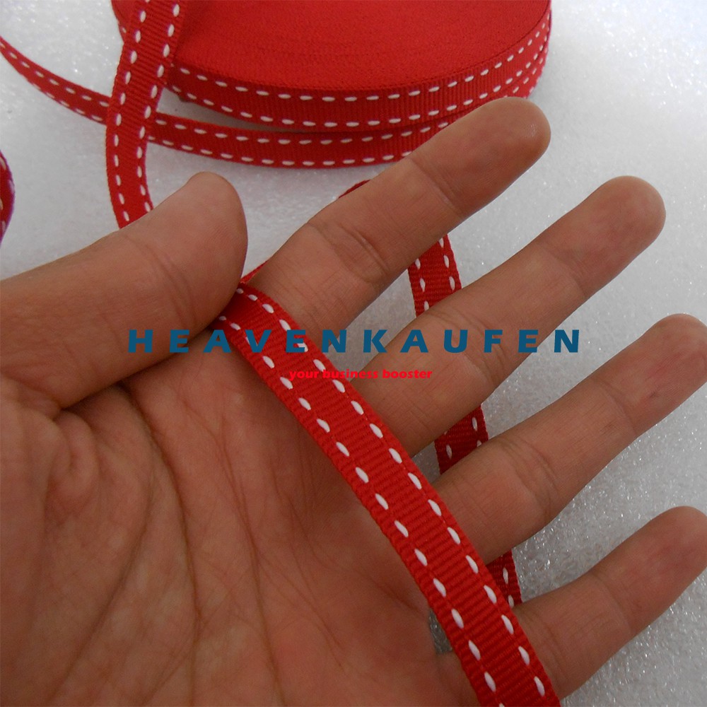 Tali Webbing Lanyard Halus Lebar 1 cm Warna Merah Bintik / Garis Putus Putih Per Rol isi 19 Meter