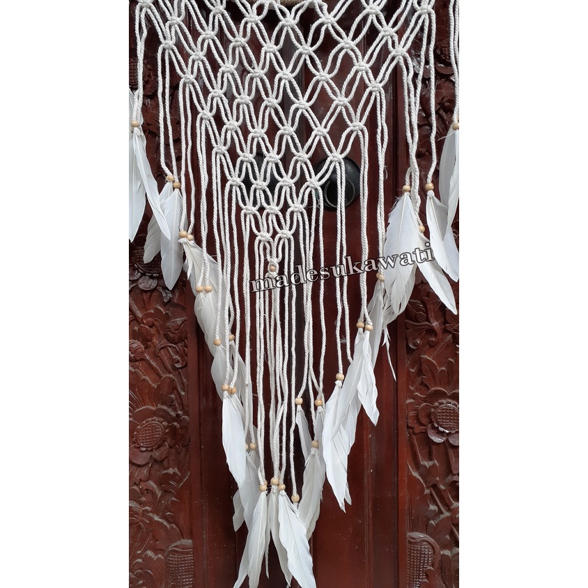 Dream catcher sulam jaring pelangi diameter 52cm dekorasi hiasan rumah bulu ayam