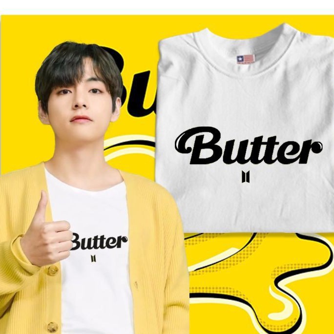 CT - Baju Kaos BTS Butter Tee Wanita Pria Tulisan Plus Logo BTS lengan Pendek