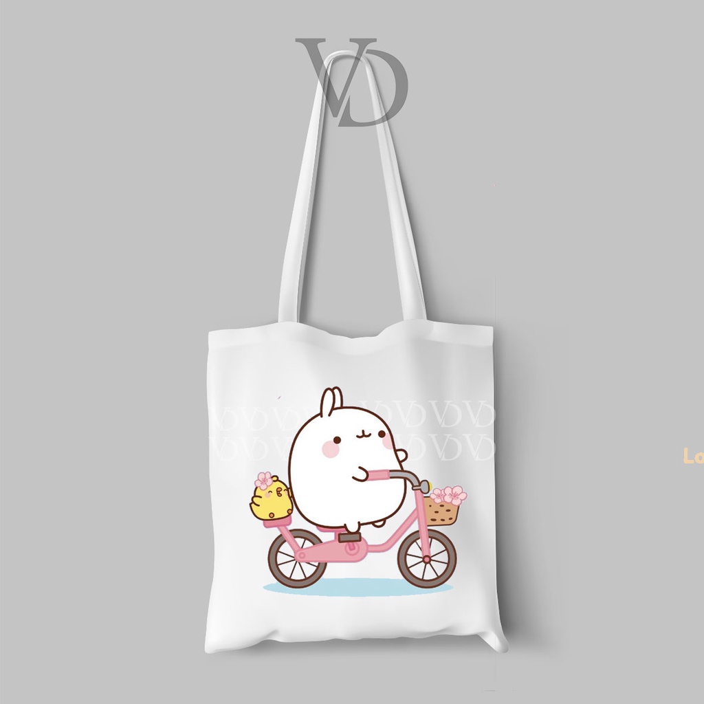 TOTE BAG BAHAN KANVAS MOTIF molang cute / korean TOTE BAG / TAS BELANJA korea