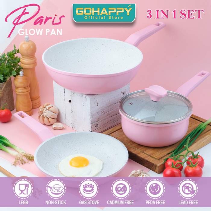 Panci Paris Set Gohappy Glowpan 3 in 1 Milkpan wokpan frypan glow pan