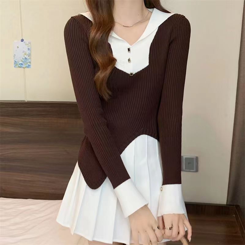 Korean Knitwear V Neck Polos Wanita Lengan Panjang