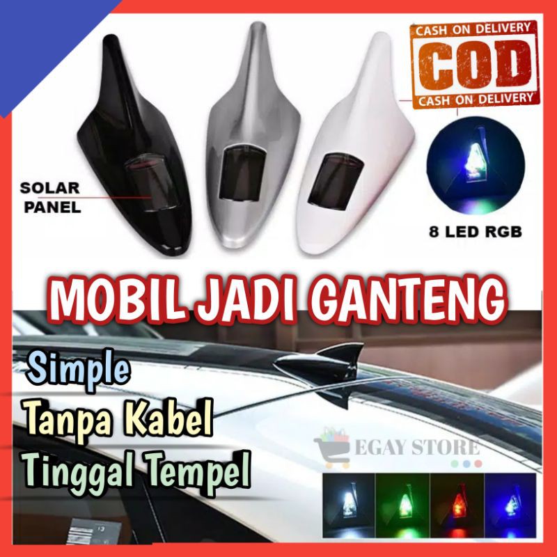 Sirip Hiu Tenaga Surya Antena Sirip Hiu Mobil LED Shark Fin Solar Aksesoris Eksterior Mobil Terlaris