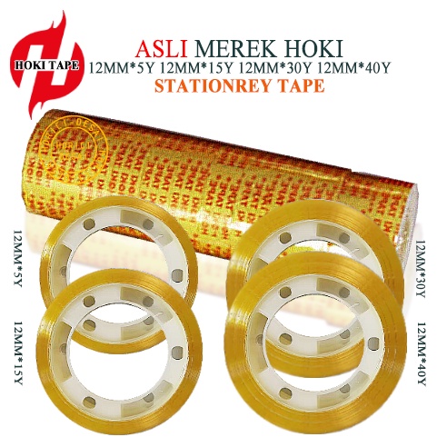 MEREK HOKI ASLI FULL MURAH 1pcs dan 12 Pcs Stationery Tape 12mmx5Y / 12mm x15Y / 12mmx30Y / 12mmx40Y Dan Selotip / Isolasi /Solatip