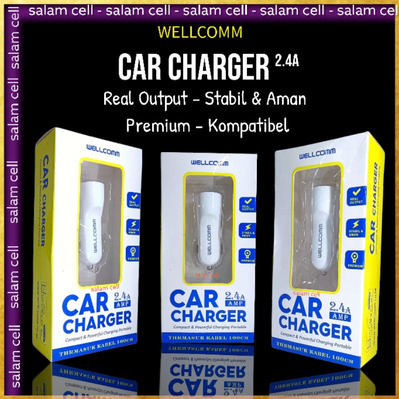 Charger Mobil WELLCOMM 2.4A Cocok Untuk Smua Type HP &amp; kendaraan Original Garansi Resmi