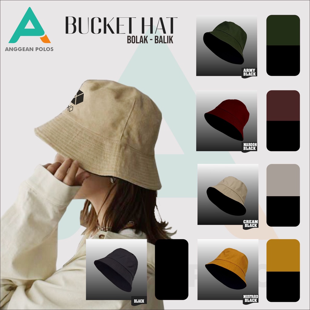BUCKET HAT DEWASA EXO Premium Pria Wanita Korea Bolak Balik 2 Warna Topi Buket Perempuan cowok Distr