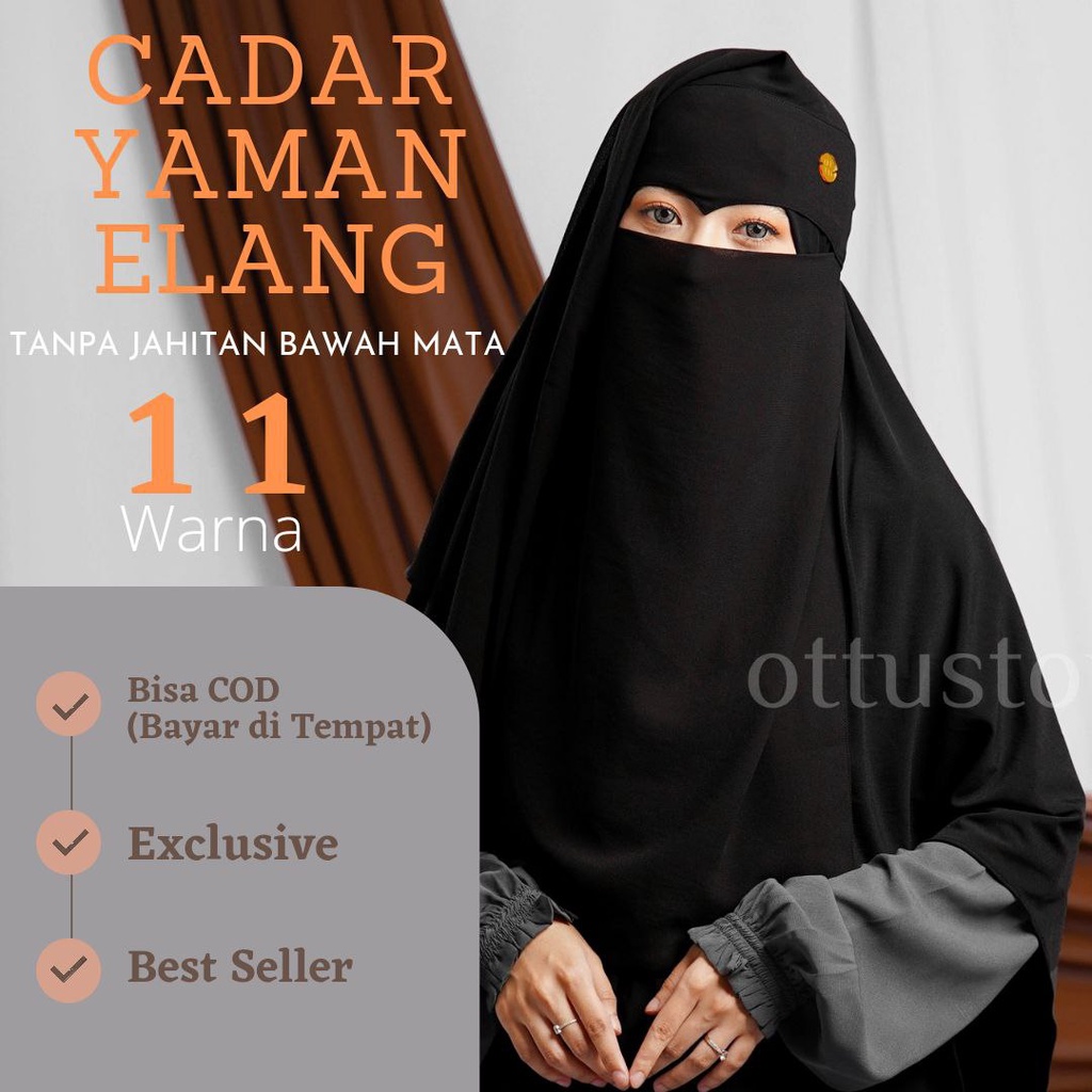 Cadar Niqab Niqob Long Yaman Elang Exclusive bahan Ceruty Armani Baby doll Premium (TANPA KHIMAR) - 