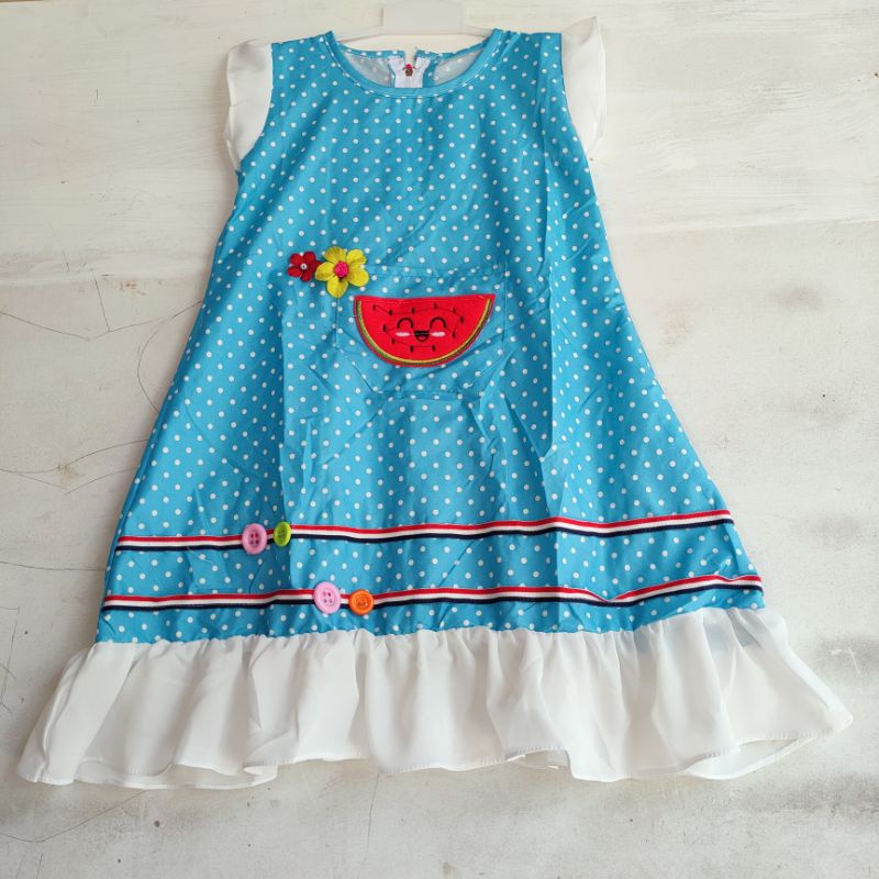 Dress Anak 1 2 4 5 tahun gaun anak cewek perempuan polka cantik terbaru watermelon water melon semangka( dress watermelon )