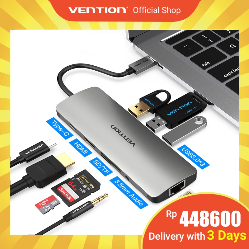 Vention Usb C Hub Adapter Konverter Usb Tipe C Ke Usb 3.0 / Hdmi / Rj45