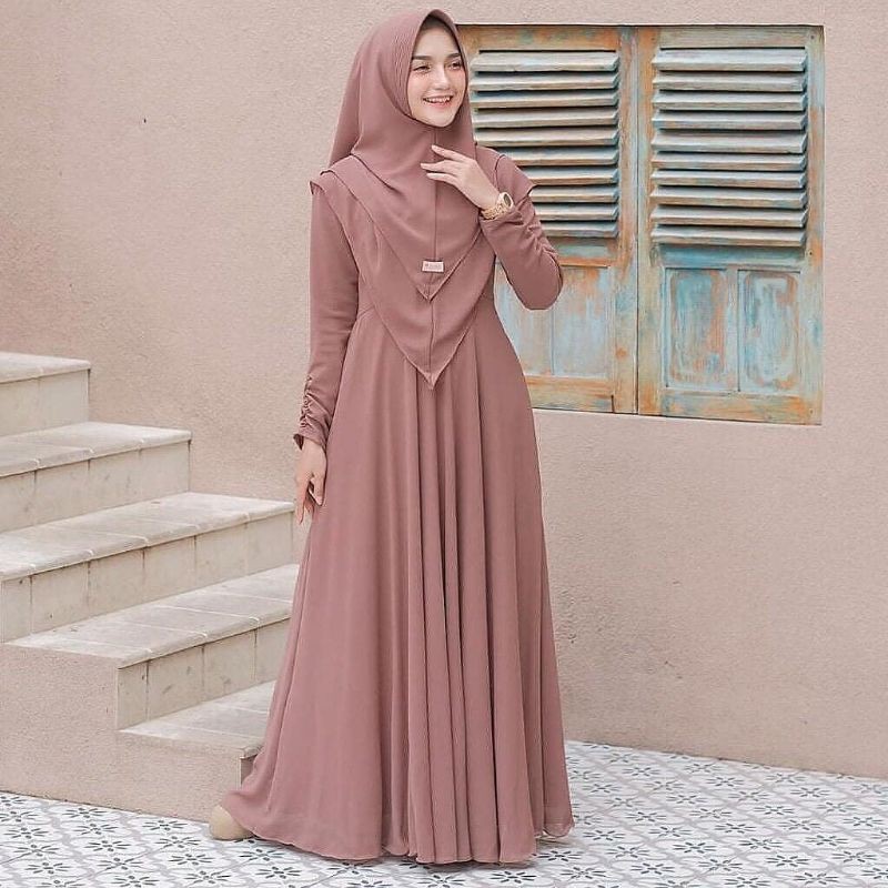Baju Gamis Syar'i Wanita ( Lengkap Dengan Hijab ) Gamis Wanita Sultan Modis Lebaran 2021 Terbaru Baj