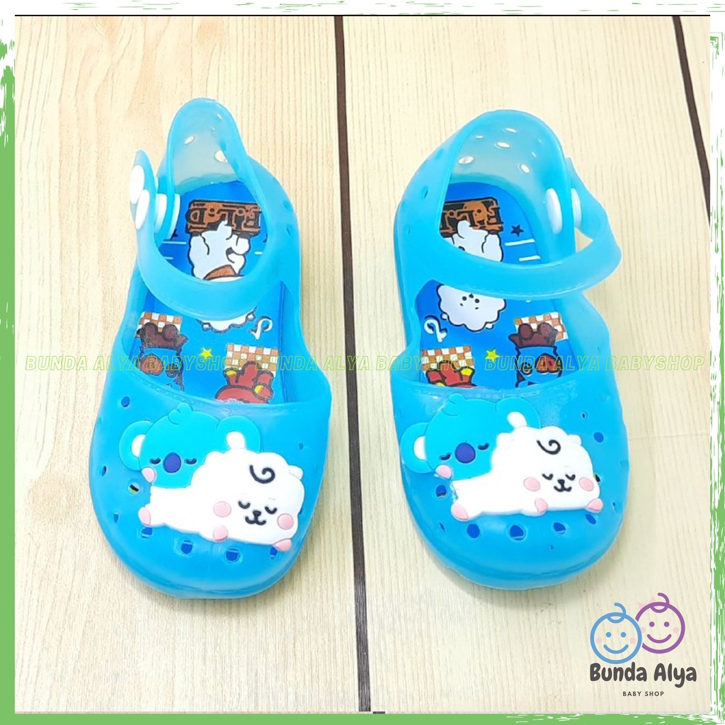 Sepatu Anak Perempuan Jelly LED Usia 6 Sampai 18 Bulan - Sepatu Sendal Anak Cewek Jelly Lampu Motif BIRU Sepatu Jelly Lentur Elastis Anti Licin Model Tali