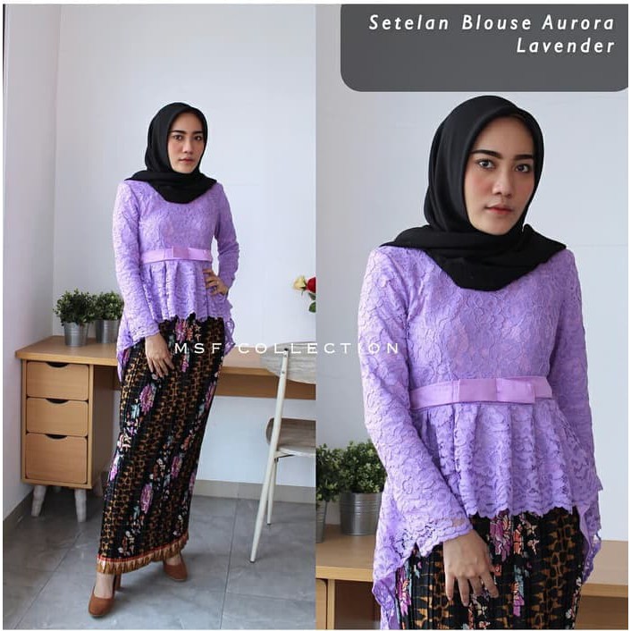 SETELAN KEBAYA BROKAT AURORA LAVENDER ROK PLISKET