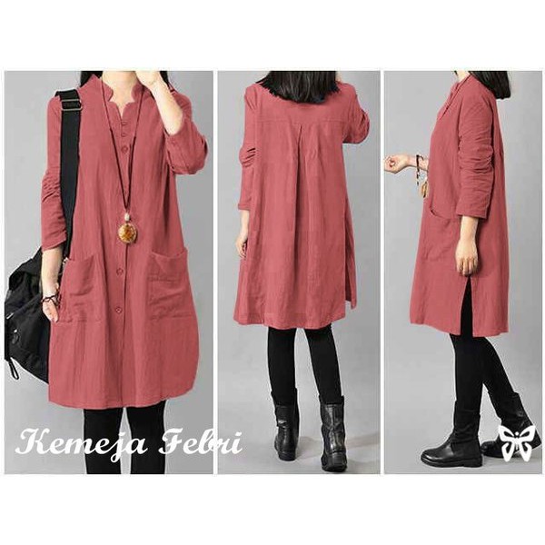 Pakaian Wanita sr Febri dres wnt lengan panjang Blue army hijau merah tosca tunik denim chambrey 2
