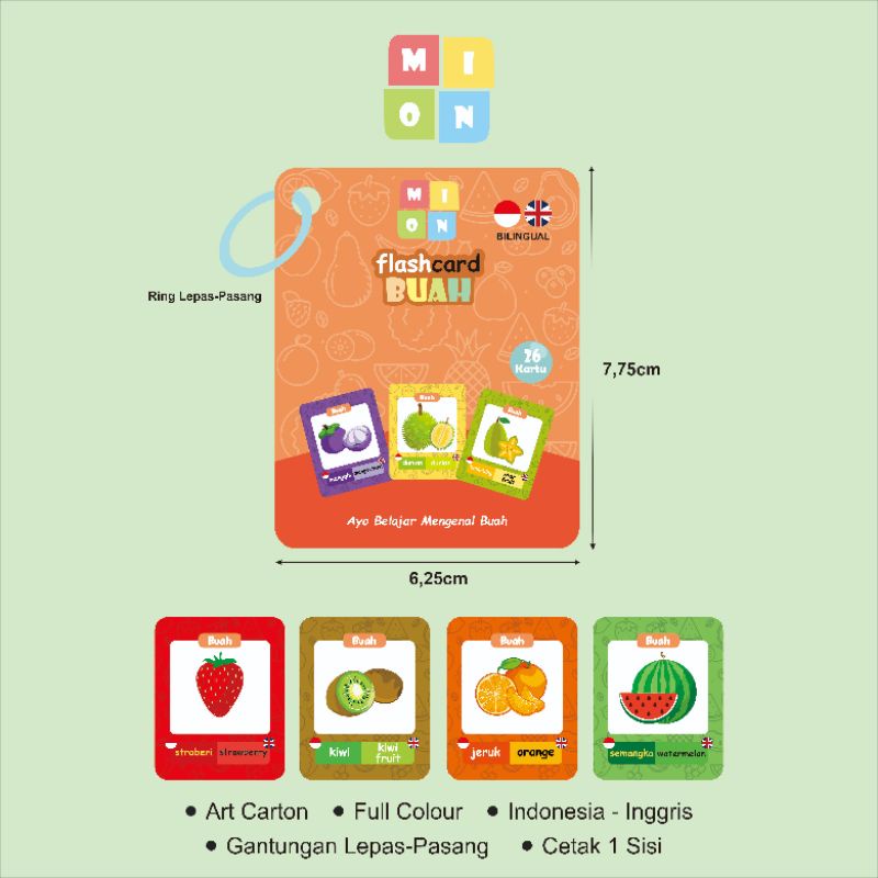 Flash Card Buah Flashcard Buah Kartu Pintar belajar Mengenal Buah untuk Anak Saku