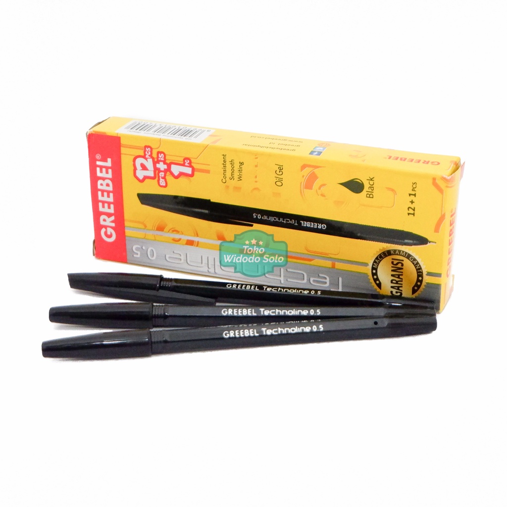 

Pulpen Greebel Oil Gel Technoline 0,5mm Hitam/ Merah (Bolpoin Ballpoint Tinta Black) - 1 Box Isi 12 Buah